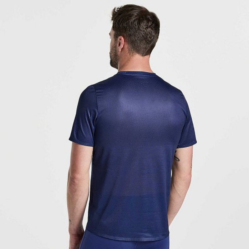 Men's Saucony Elite Short Sleeve T Shirts Navy | TDMSGUE-31