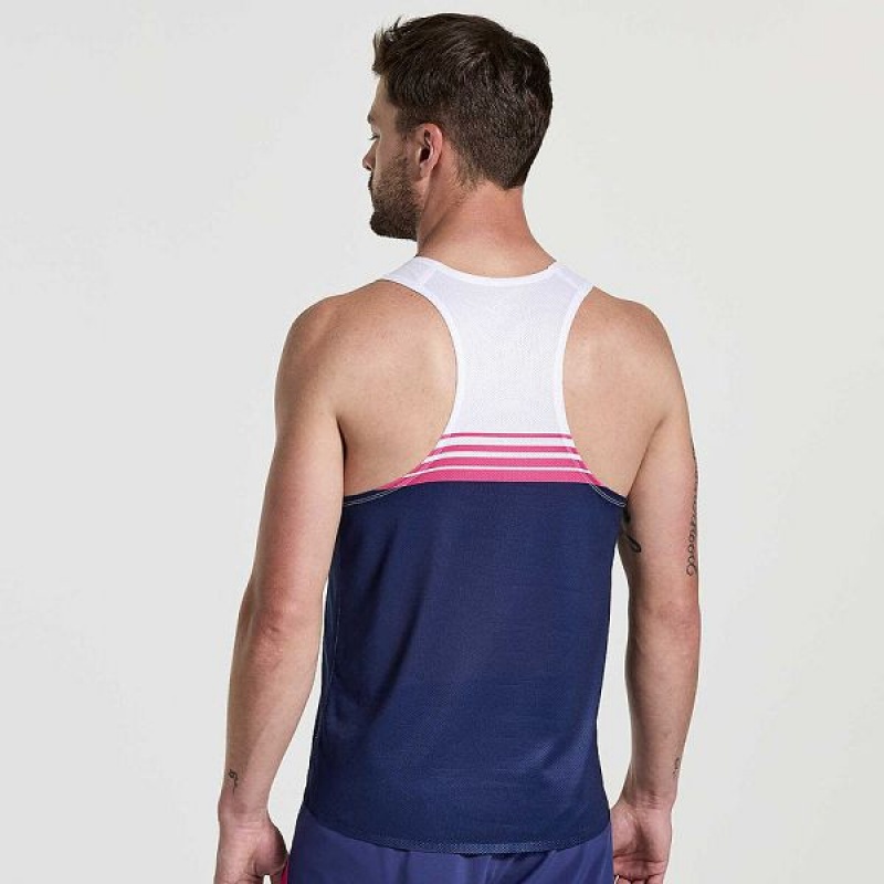 Men's Saucony Elite Singlet Tank Top Navy | DBHQCZU-89