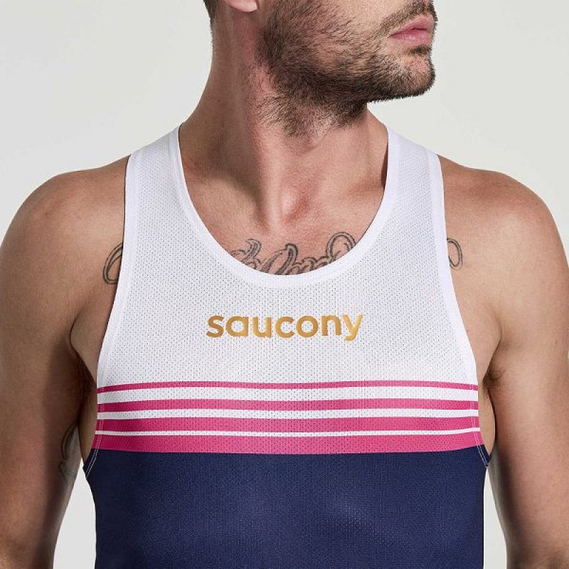 Men's Saucony Elite Singlet Tank Top Navy | DBHQCZU-89