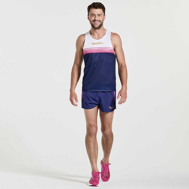 Men's Saucony Elite Singlet Tank Top Navy | DBHQCZU-89