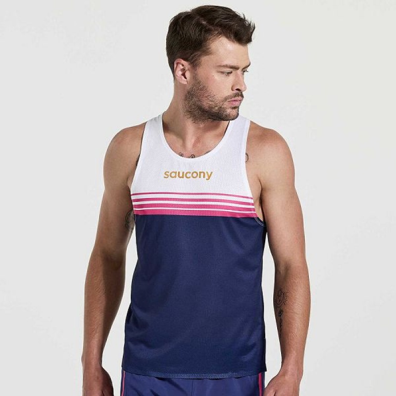 Men\'s Saucony Elite Singlet Tank Top Navy | DBHQCZU-89