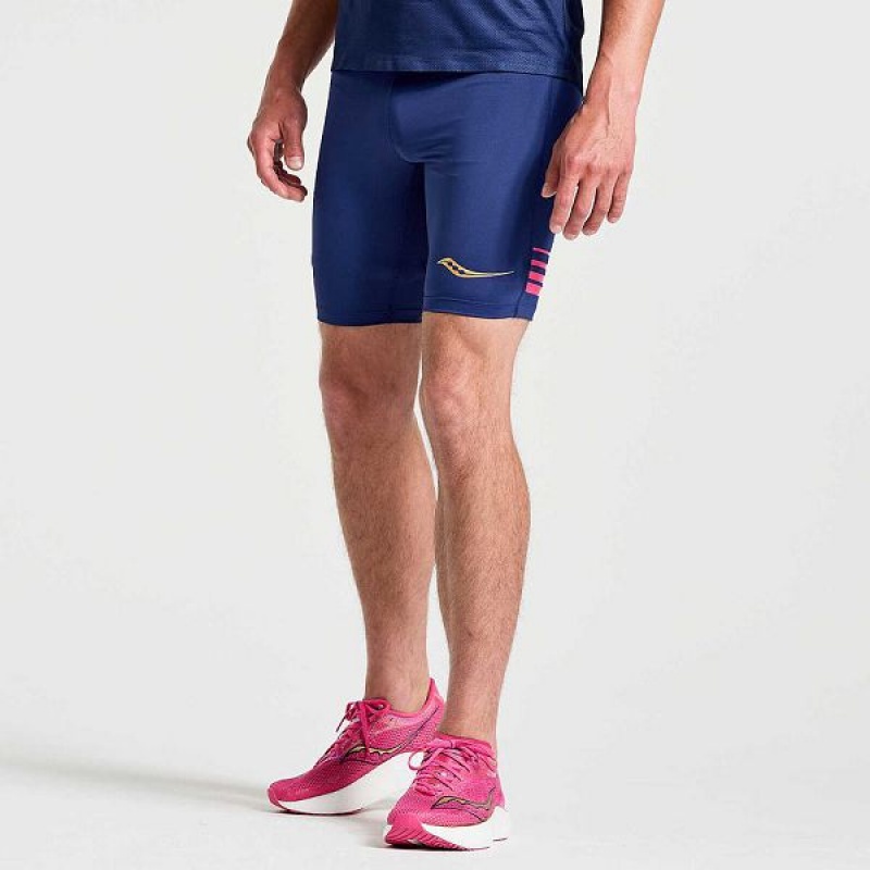 Men\'s Saucony Elite Tight Shorts Navy | JZUARFI-08