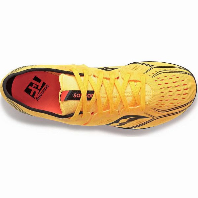 Men's Saucony Endorphin 3 Spike Spikes Shoes Gold / Red | WRNFTHQ-40