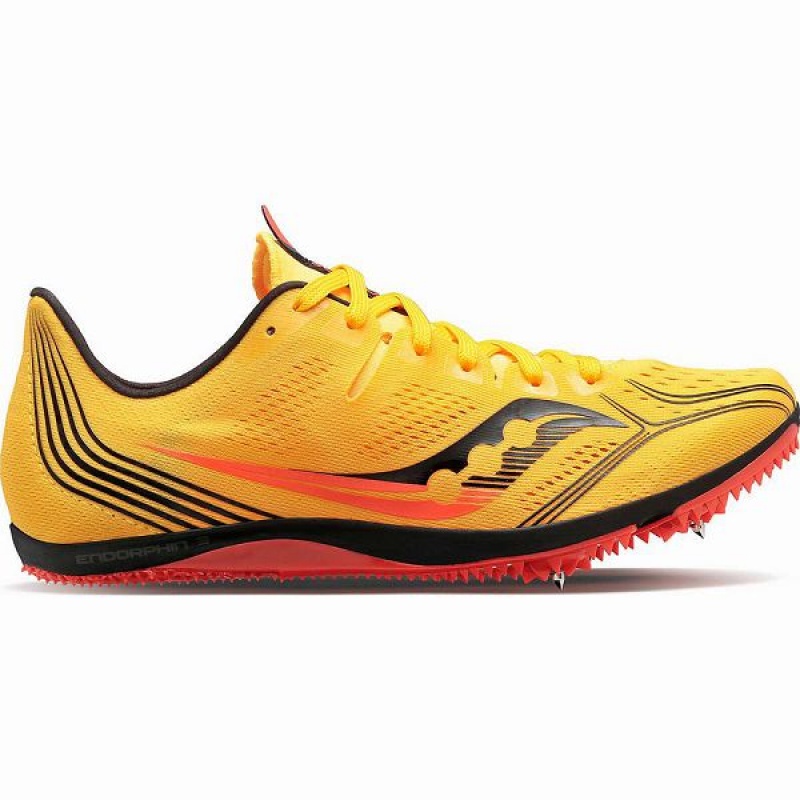 Men\'s Saucony Endorphin 3 Spike Spikes Shoes Gold / Red | WRNFTHQ-40