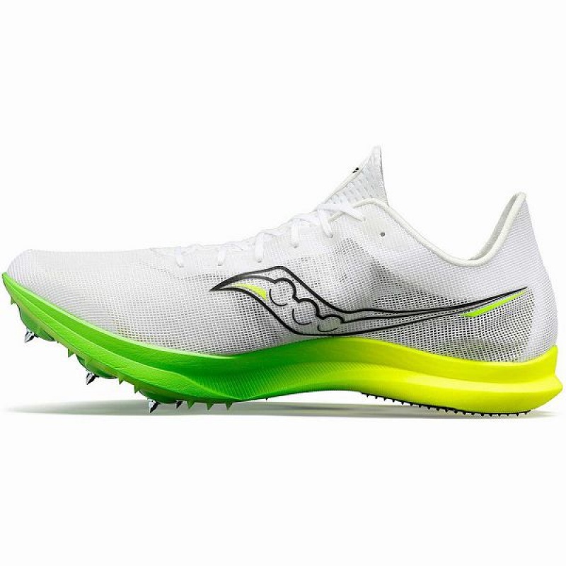 Men's Saucony Endorphin Cheetah Spikes Shoes White / Green | LSJFABW-35