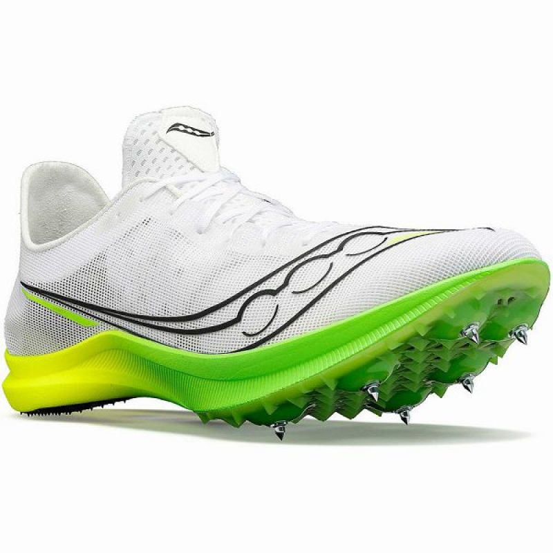 Men's Saucony Endorphin Cheetah Spikes Shoes White / Green | LSJFABW-35