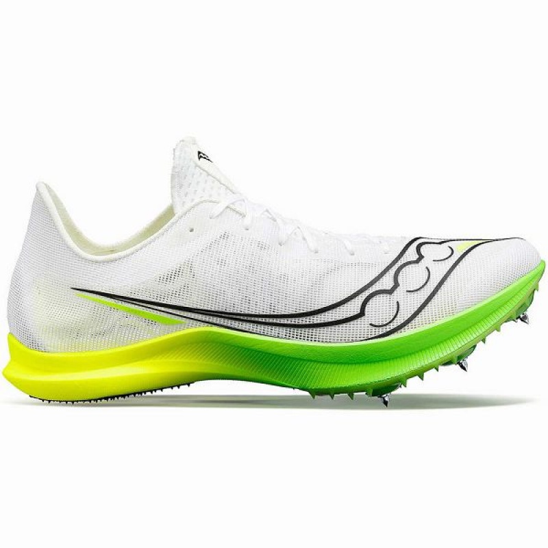 Men\'s Saucony Endorphin Cheetah Spikes Shoes White / Green | LSJFABW-35