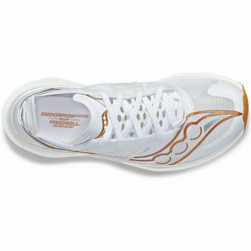 Men's Saucony Endorphin Elite Running Shoes White / Gold | MLCAISN-79