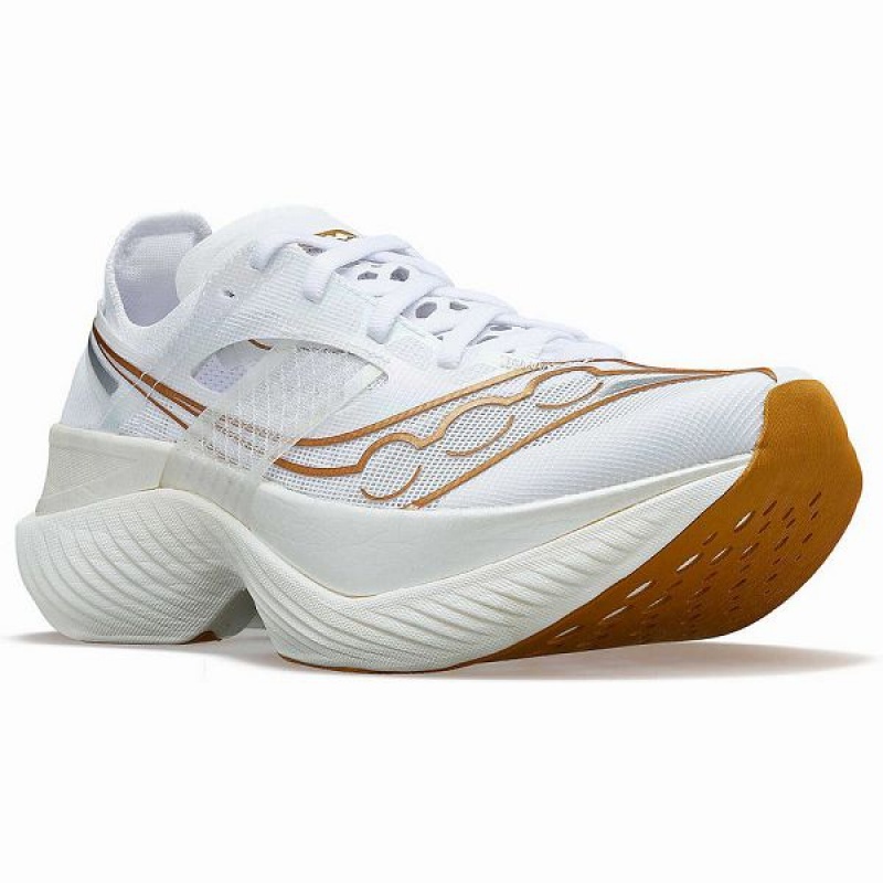 Men's Saucony Endorphin Elite Running Shoes White / Gold | MLCAISN-79