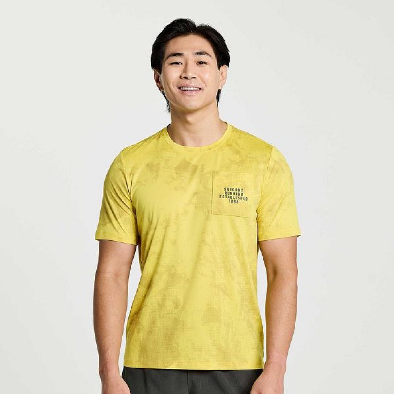 Men\'s Saucony Explorer Short Sleeve T Shirts Yellow | YXIKRUA-97