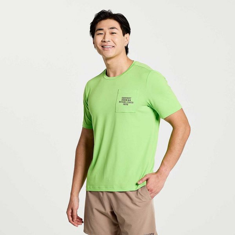 Men\'s Saucony Explorer Short Sleeve T Shirts Green | AVIQXZG-42