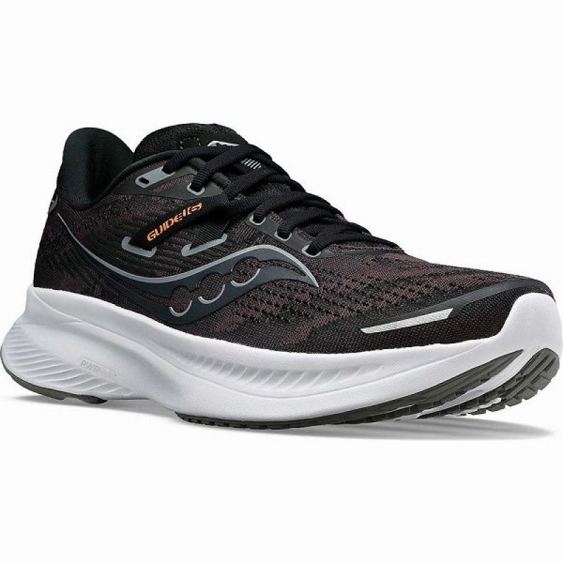 Men's Saucony Guide 16 Running Shoes Black / White | NDVQTMS-35