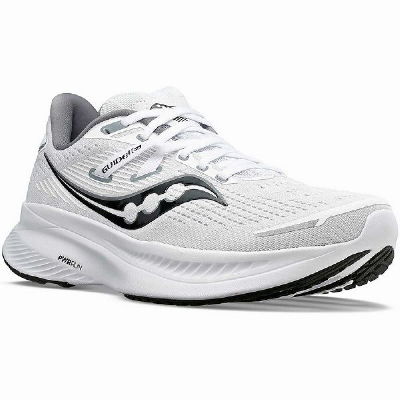 Men's Saucony Guide 16 Running Shoes White / Black | EBVQLXA-34