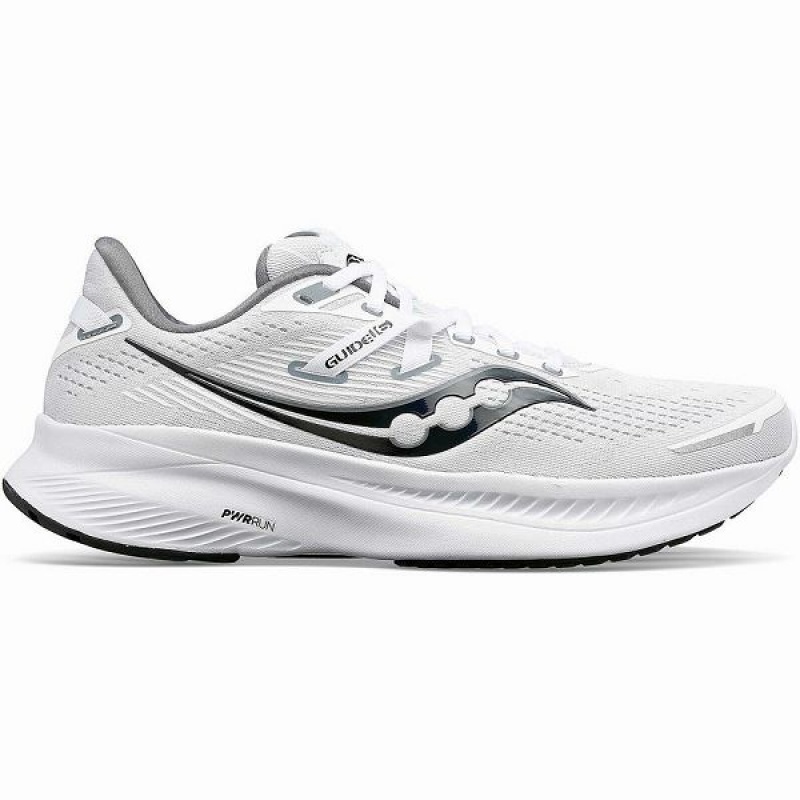 Men\'s Saucony Guide 16 Running Shoes White / Black | EBVQLXA-34