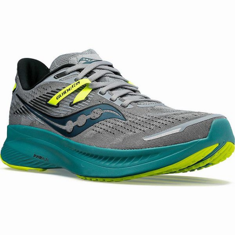 Men's Saucony Guide 16 Wide Running Shoes Grey / Green | NGOWVIB-91