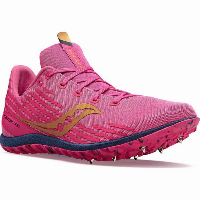 Men's Saucony Havok XC 3 Spike Spikes Shoes Pink / Navy | NBPKQRZ-84