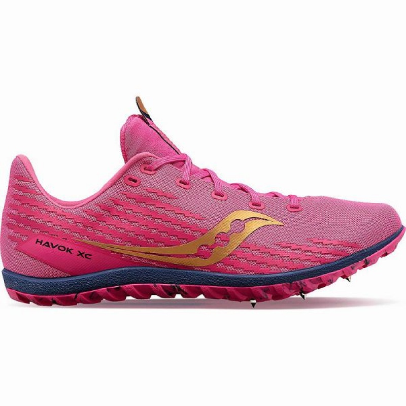 Men\'s Saucony Havok XC 3 Spike Spikes Shoes Pink / Navy | NBPKQRZ-84