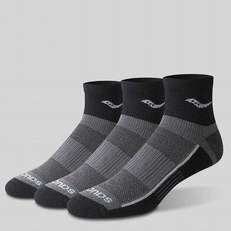 Men\'s Saucony Inferno Quarter 3-Pack Socks Black | NXJAYZI-38