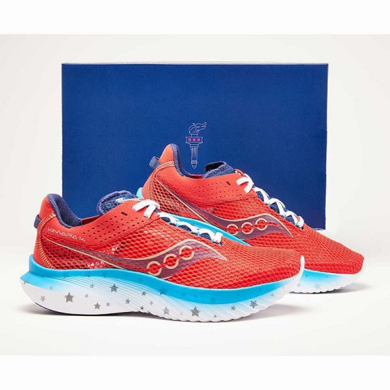 Men's Saucony Kinvara 14 Liberty Running Shoes Red / White / Blue | KPTNSMI-39