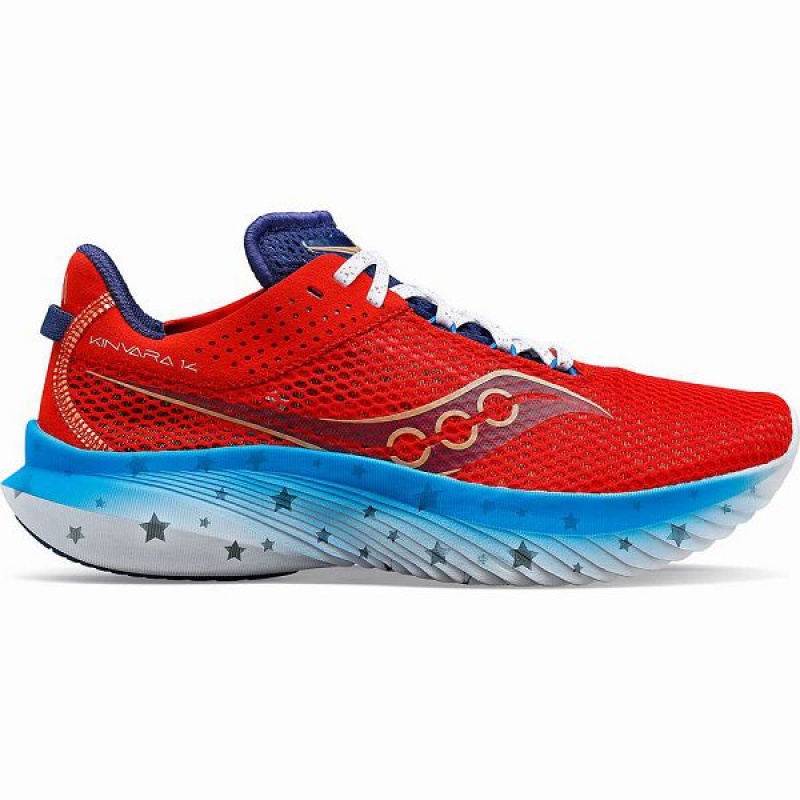 Men\'s Saucony Kinvara 14 Liberty Running Shoes Red / White / Blue | KPTNSMI-39