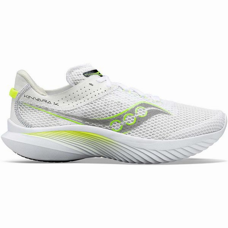 Men\'s Saucony Kinvara 14 Running Shoes White / Green | ZBODPSC-08