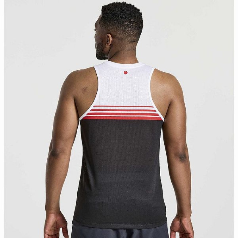 Men's Saucony NYC Stopwatch Singlet Tank Top White / Black | KMJRCGB-17