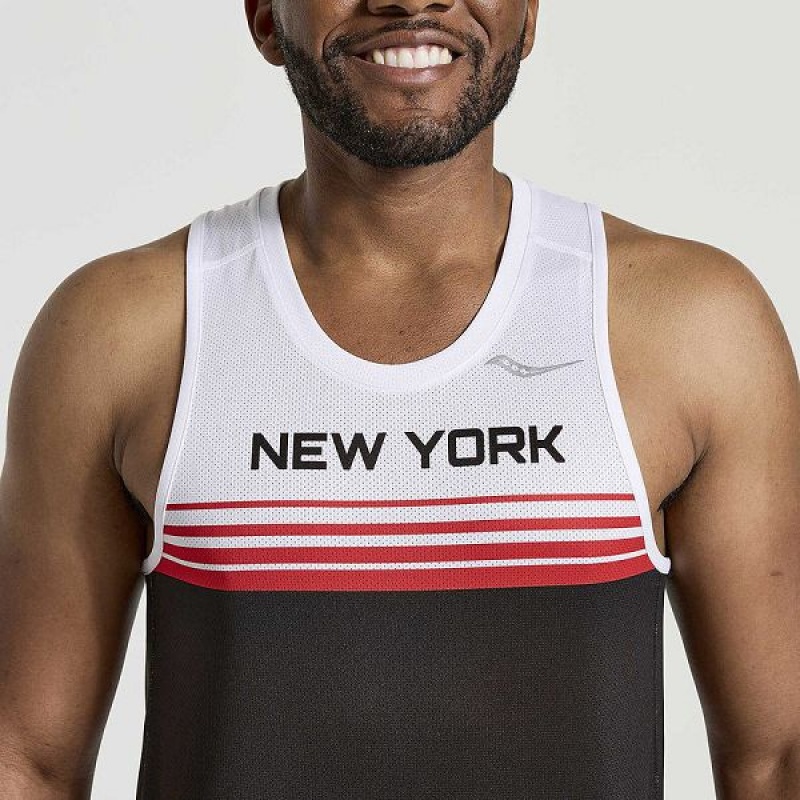 Men's Saucony NYC Stopwatch Singlet Tank Top White / Black | KMJRCGB-17