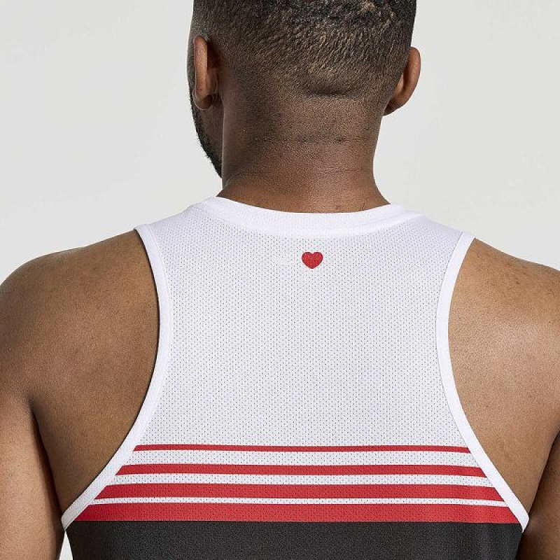 Men's Saucony NYC Stopwatch Singlet Tank Top White / Black | KMJRCGB-17