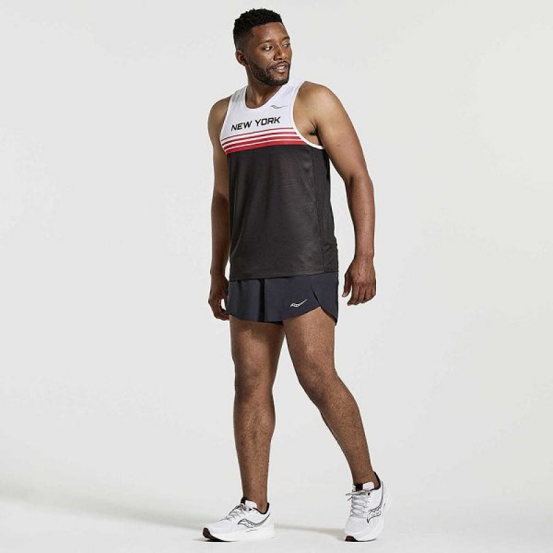 Men's Saucony NYC Stopwatch Singlet Tank Top White / Black | KMJRCGB-17