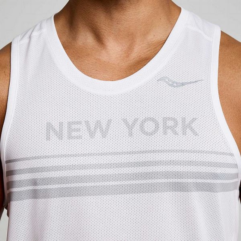 Men's Saucony New York Stopwatch Singlet Tank Top White | ANUSJVW-85