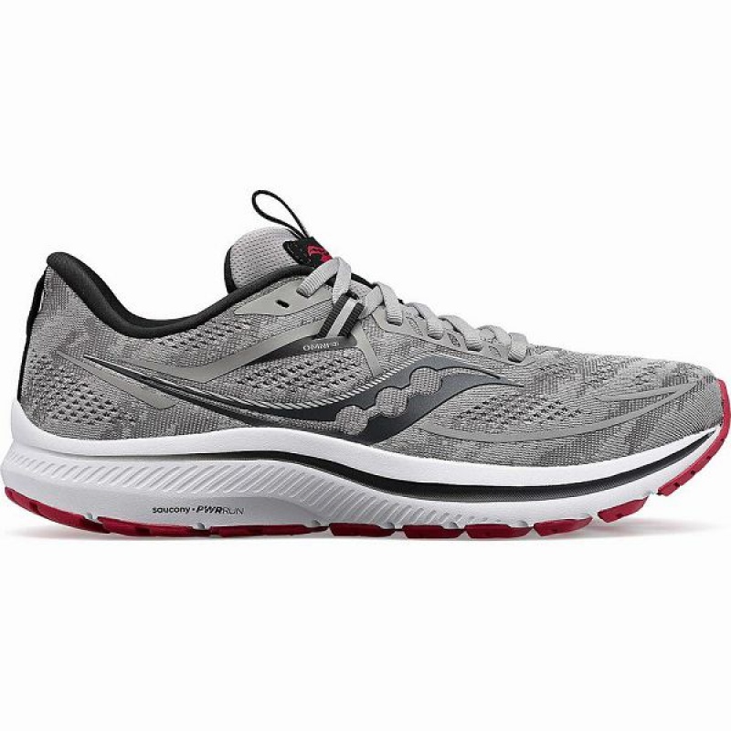 Men\'s Saucony Omni 21 Wide Running Shoes Grey / Dark Red | OHPDBYN-29