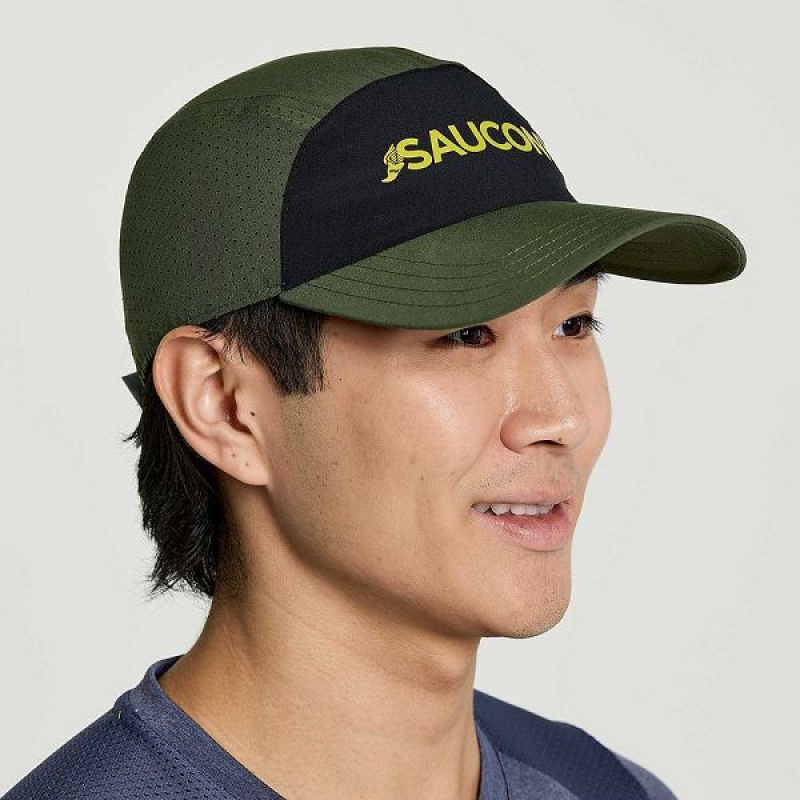 Men's Saucony Outpace Hats Dark Green | GVHDXKY-57