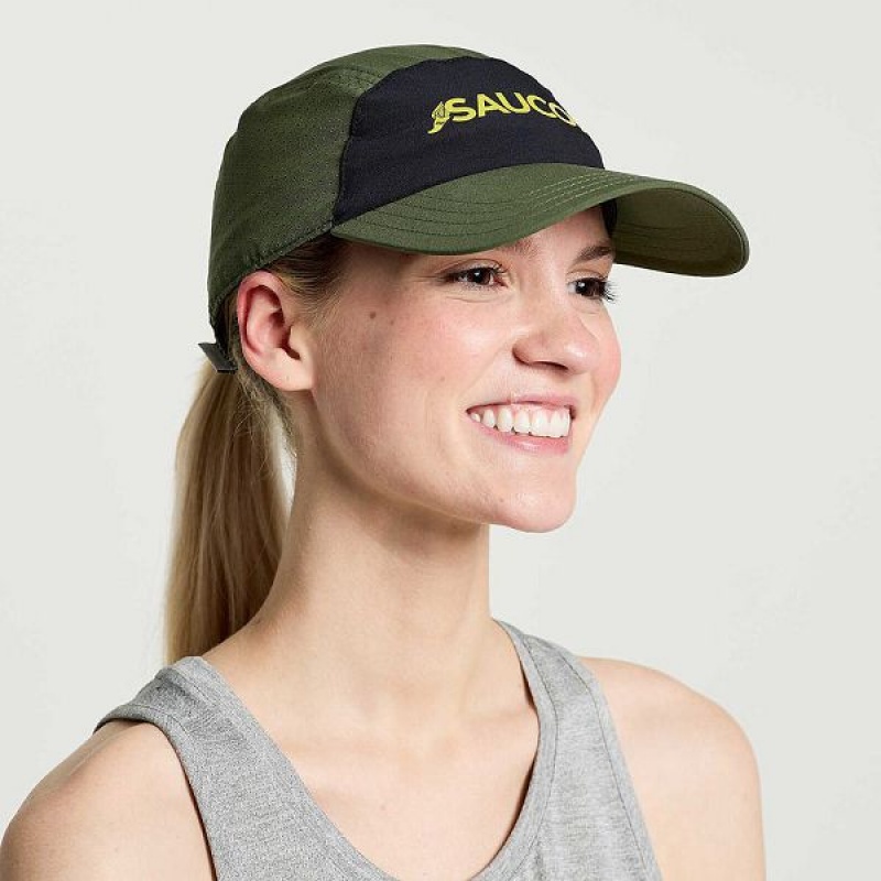 Men\'s Saucony Outpace Hats Dark Green | GVHDXKY-57