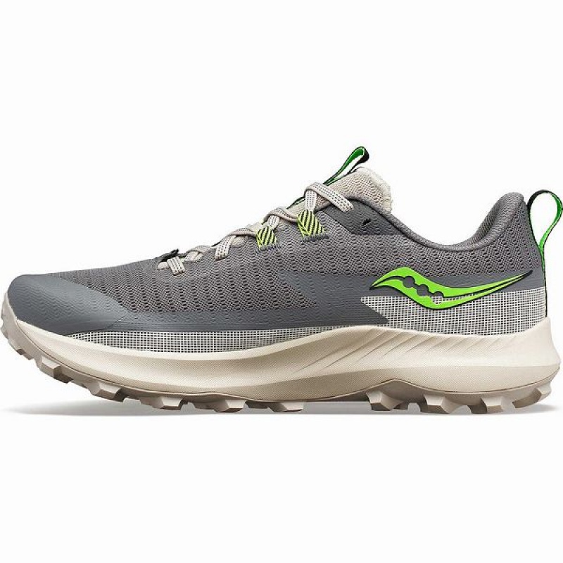 Men's Saucony Peregrine 13 Running Shoes Grey / Green | KZXEJPN-71