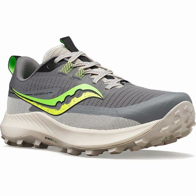 Men's Saucony Peregrine 13 Running Shoes Grey / Green | KZXEJPN-71