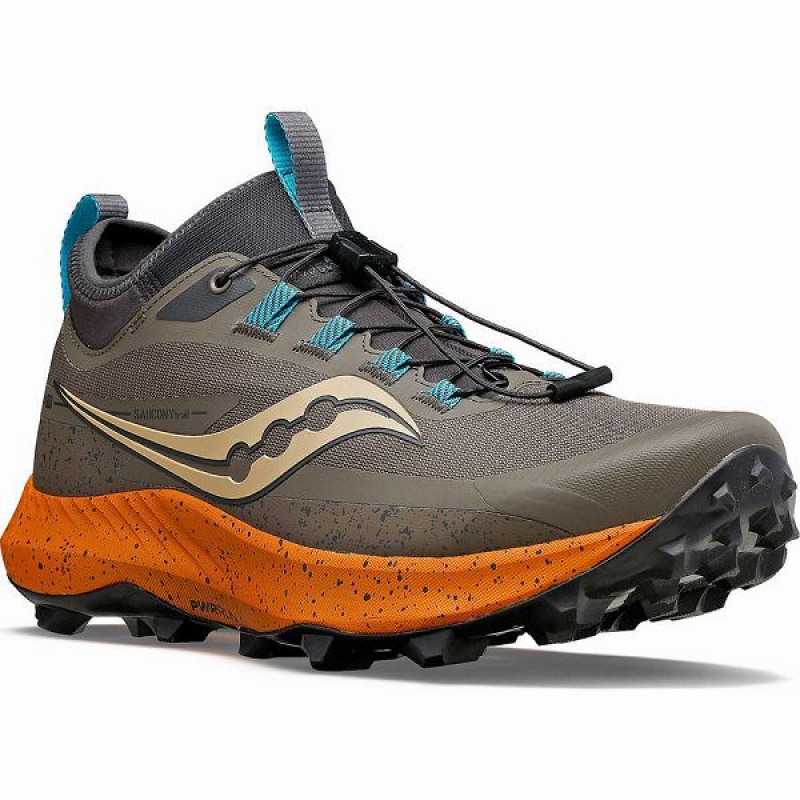 Men's Saucony Peregrine 13 ST Trail Running Shoes Brown | AXFHCQT-65