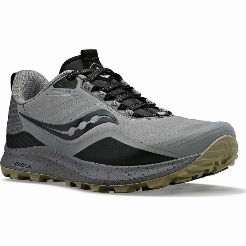 Men's Saucony Peregrine ICE+ 3 Running Shoes Grey / Black | BPSWGQN-60