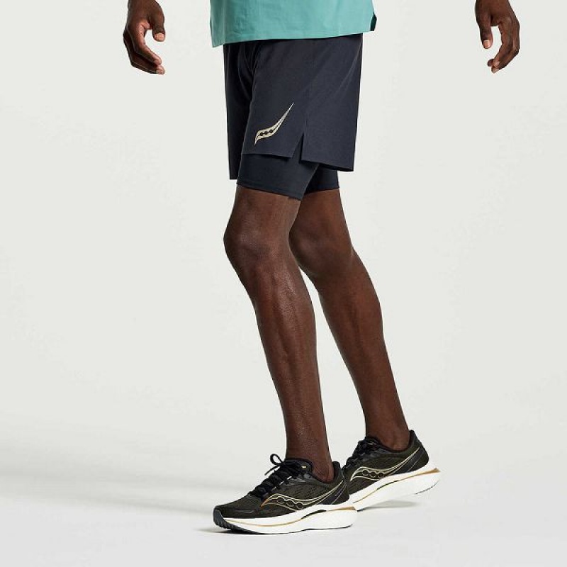 Men's Saucony Pinnacle 2-in-1 Shorts Black | EMGKSBN-09