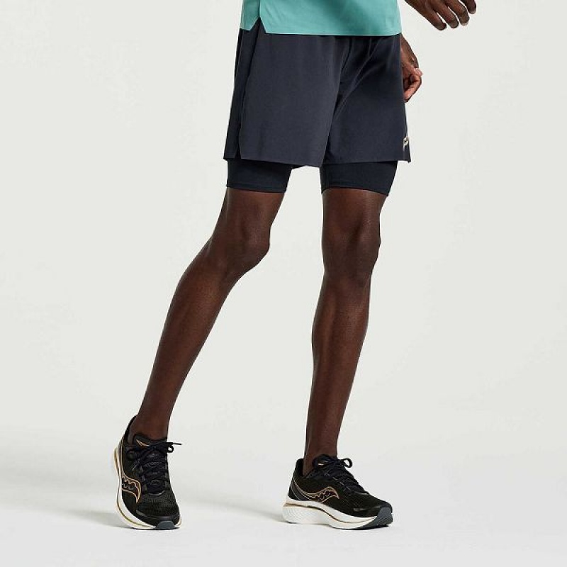 Men's Saucony Pinnacle 2-in-1 Shorts Black | EMGKSBN-09