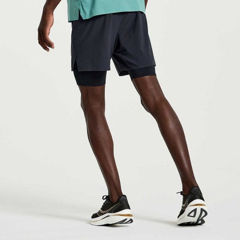 Men's Saucony Pinnacle 2-in-1 Shorts Black | EMGKSBN-09