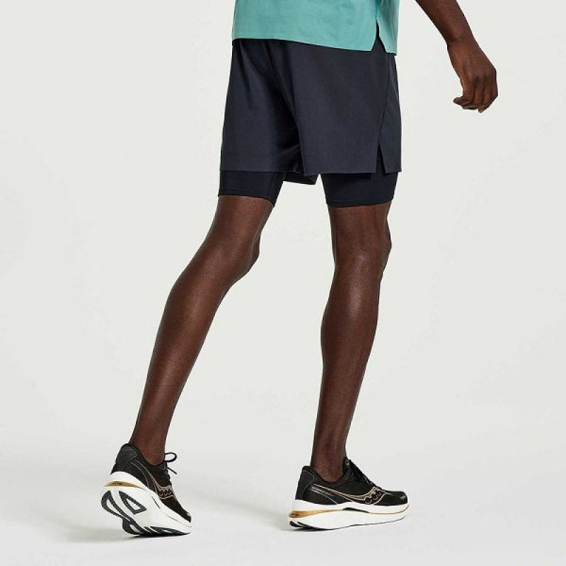 Men's Saucony Pinnacle 2-in-1 Shorts Black | EMGKSBN-09