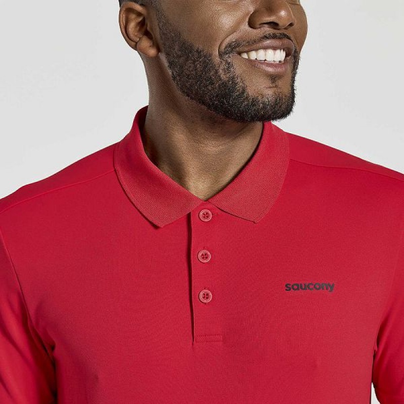 Men's Saucony Polo T Shirts Red | KQZNMGL-79