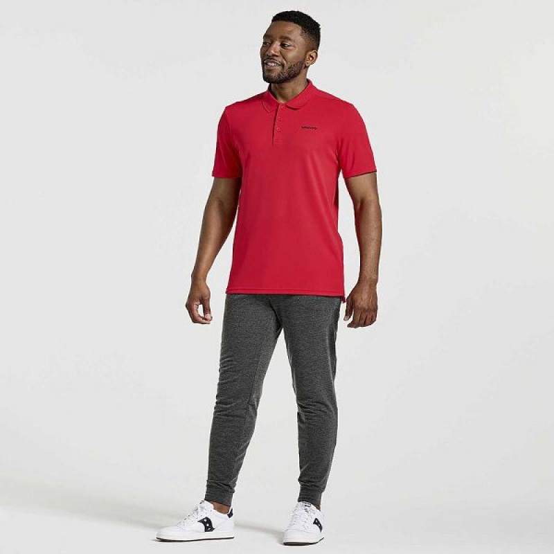 Men's Saucony Polo T Shirts Red | KQZNMGL-79