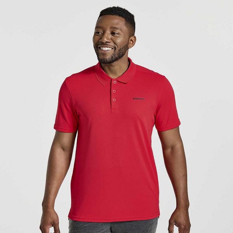 Men\'s Saucony Polo T Shirts Red | KQZNMGL-79