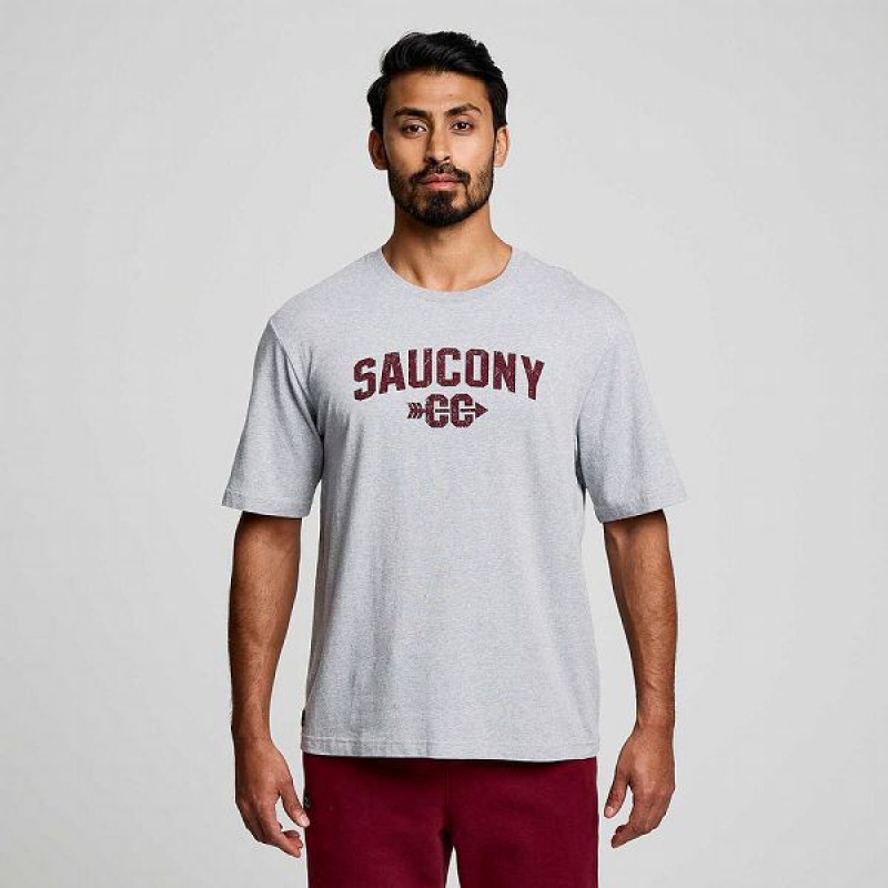 Men's Saucony Recovery Short Sleeve T Shirts Light Grey | ONZKHAC-79