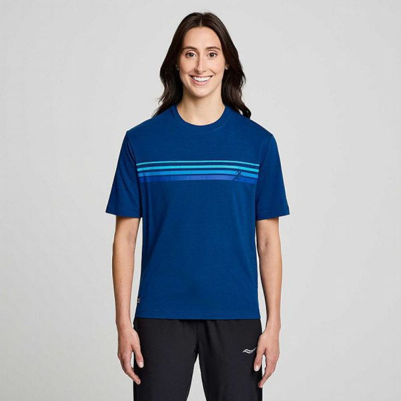 Men's Saucony Recovery Short Sleeve T Shirts Indigo | CQBDKZE-70