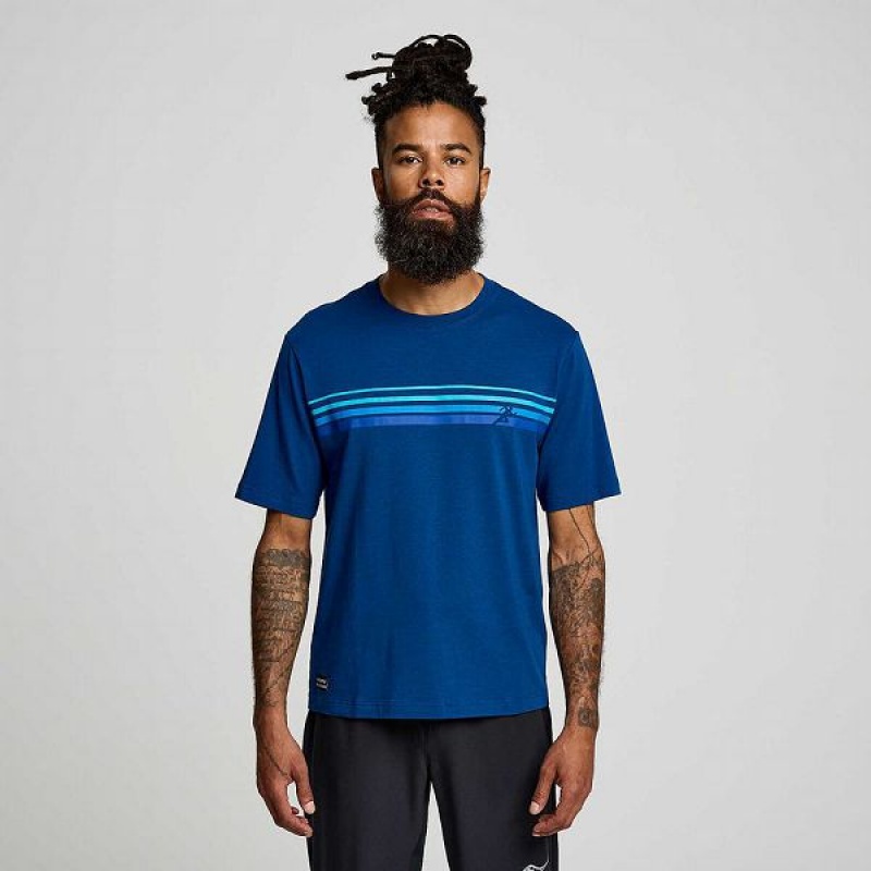 Men's Saucony Recovery Short Sleeve T Shirts Indigo | CQBDKZE-70