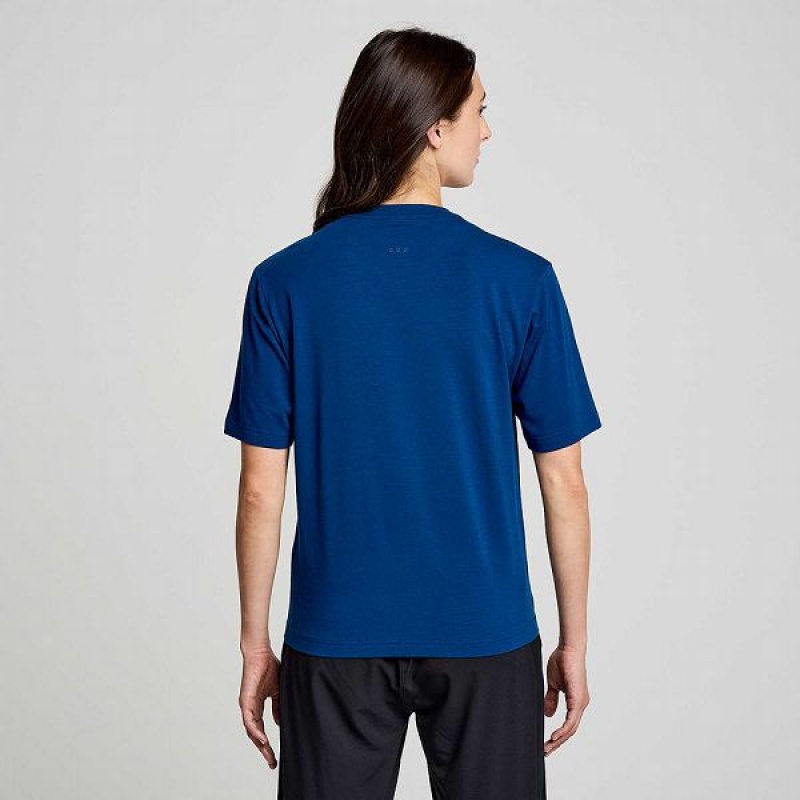 Men's Saucony Recovery Short Sleeve T Shirts Indigo | CQBDKZE-70