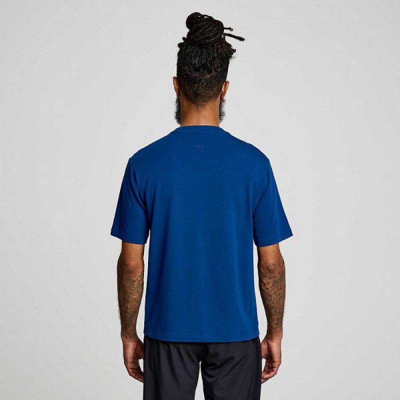 Men's Saucony Recovery Short Sleeve T Shirts Indigo | CQBDKZE-70