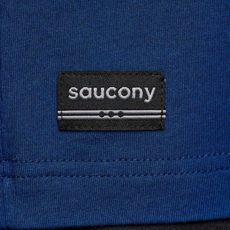 Men's Saucony Recovery Short Sleeve T Shirts Indigo | CQBDKZE-70